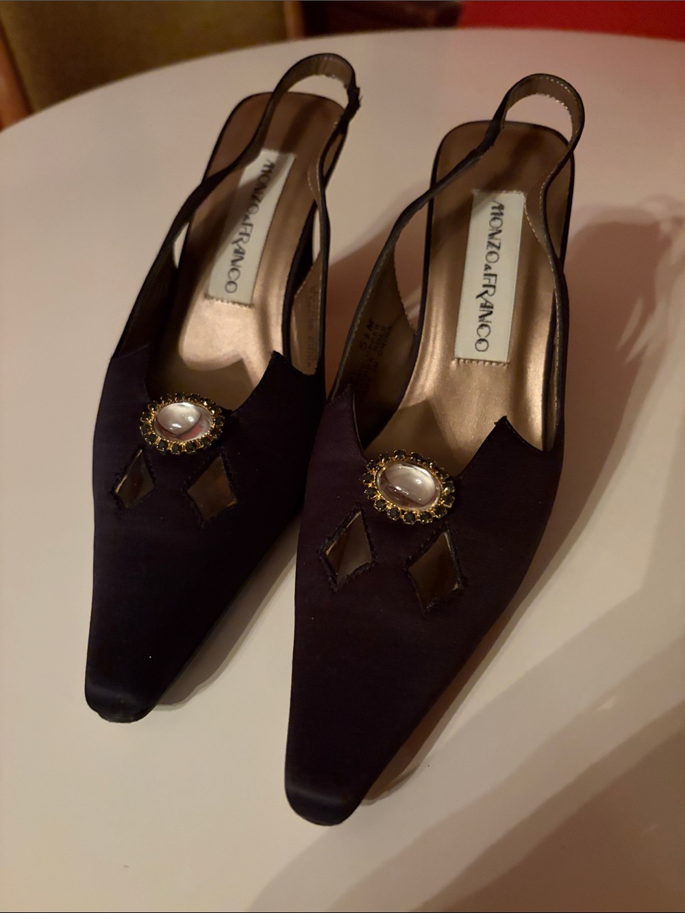 Purple Satin Slingback Heels with Jewel Accent